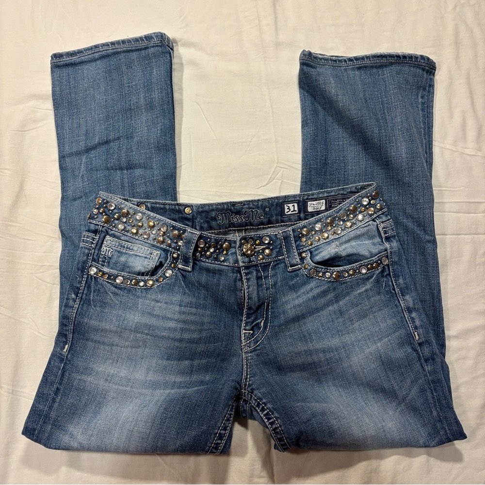 Miss Me Women's Light Blue Studded Boot Cut Jeans